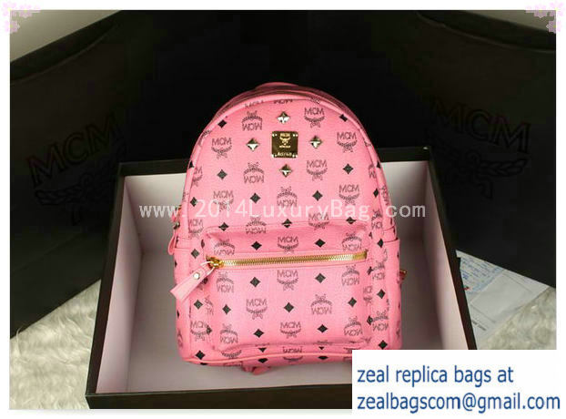 High Quality Replica MCM Stark Backpack Large in Calf Leather 8004 Pink